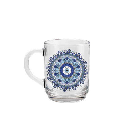 Caneca de Vidro com Suporte de Madeira - Mandala