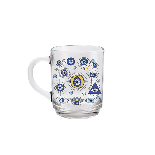 Caneca de Vidro com Suporte de Madeira - Olhos Gregos