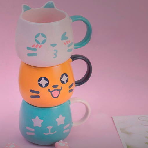 Caneca de Porcelana Gatinho com Orelhas 450ml - Amarela