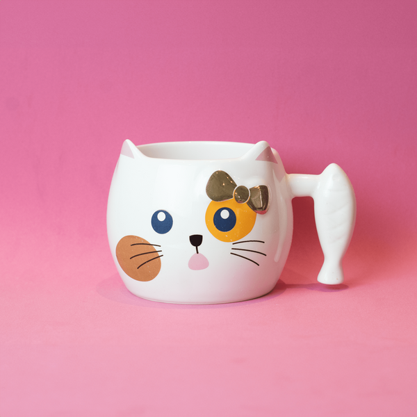 Caneca de Porcelana Cat Loves Fish - Branca